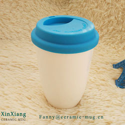 Custom printing Double wall coffee ceramic mug with silicone lid