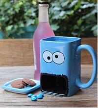 Promotional Logo Printed China Coffee Mug With Cookie Holder Square Ceramic mug with big mouth 