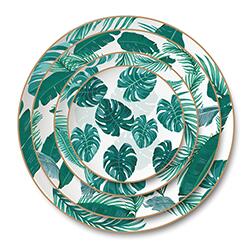 Artti Plato hot sale HYC19005 western style luxury hotel green leaves ceramic bone china dinner plates set