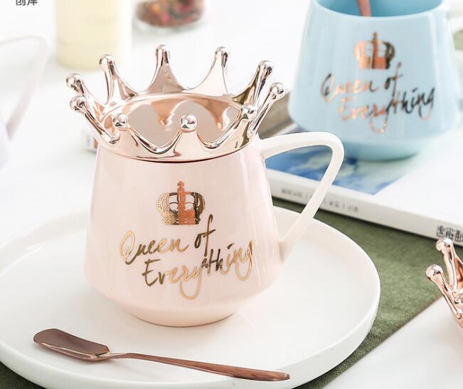 Creative crown ceramic cup with lid Mug Coffee Cup
