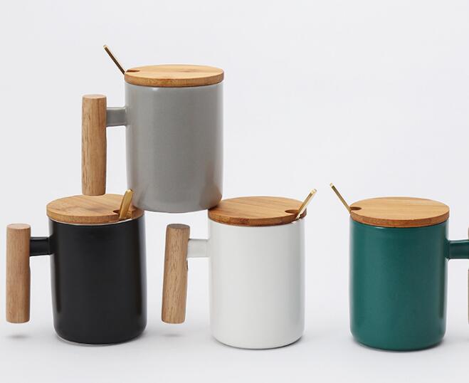 Nordic Mug wooden handle ceramic coffee mugs