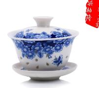 Exquisite tea set large blue and white porcelain covered bowl