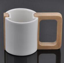 Korean ceramic cup with wooden handle