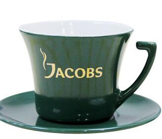 200cc Ceramic Porcelain Cup and Saucer Set with Golden Jacobs Print, Customized Designs are Welcome